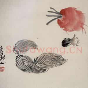 约40年代中期 齐白石《萝卜冬笋》国画花鸟作品图片鉴赏