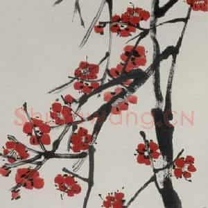 约40年代中期 齐白石《红梅八哥》国画花鸟作品图片鉴赏