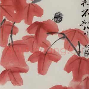 1947年 齐白石《枫叶秋蝉》国画花鸟作品图片鉴赏