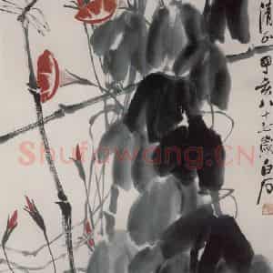 1947年 齐白石《蜻蜓牵牛花》国画花鸟作品图片鉴赏