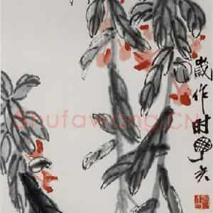 1947年 齐白石《凤仙花》国画花鸟作品图片鉴赏