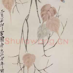 1945年 齐白石《贝叶草虫》国画花鸟作品图片鉴赏