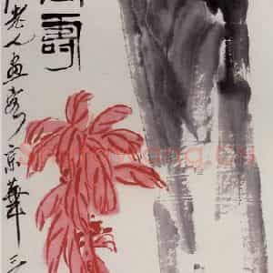 1947年 齐白石《老来与石同寿》国画花鸟作品图片鉴赏