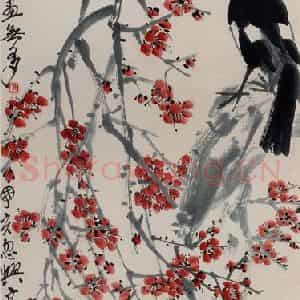 1947年 齐白石《喜上眉梢》国画花鸟作品图片鉴赏