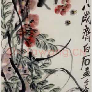 1948年 齐白石《紫藤蜂蜜》国画花鸟作品图片鉴赏