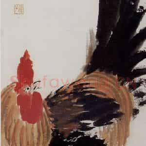 1948年 齐白石《公鸡小鸡》国画花鸟作品图片鉴赏