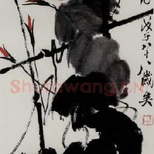 1948年 齐白石《牵牛花》国画花鸟作品图片鉴赏
