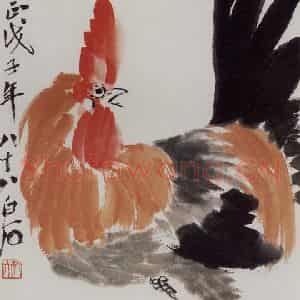 1948年 齐白石《雄鸡》国画花鸟作品图片鉴赏