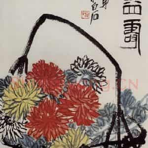 1948年 齐白石《延年益寿》国画花鸟作品图片鉴赏