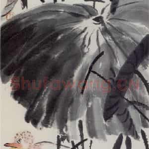 1948年 齐白石《荷花鸳鸯》国画花鸟作品图片鉴赏