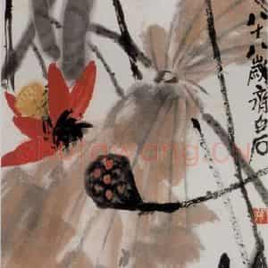 1948年 齐白石《荷花》国画花鸟作品图片鉴赏