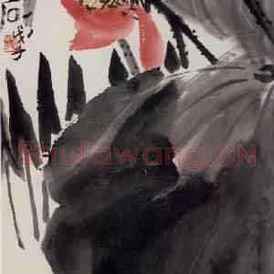 1948年 齐白石《荷花》国画花鸟作品图片鉴赏