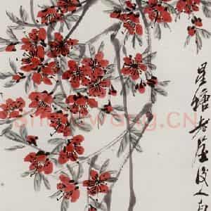 1945年 齐白石《桃花》国画花鸟作品图片鉴赏