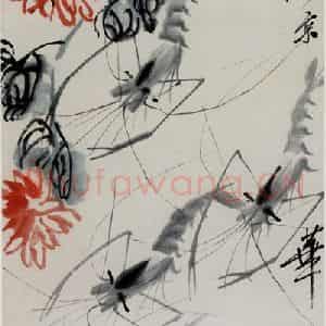 约四十年代晚期 齐白石《群虾戏菊图》国画花鸟作品图片鉴赏