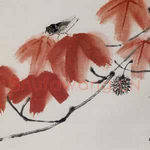 约四十年代晚期 齐白石《枫叶寒蝉》国画花鸟作品图片鉴赏