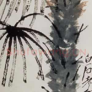 约四十年代晚期 齐白石《棕树鸡雏》国画花鸟作品图片鉴赏