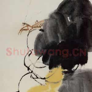 四十年代晚期 齐白石《葫芦螳螂》国画花鸟作品图片鉴赏