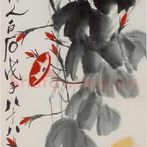 1948年 齐白石《牵牛鸡雏》国画花鸟作品图片鉴赏