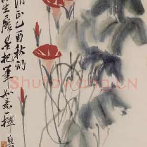 1945年 齐白石《牵牛花》国画花鸟作品图片鉴赏