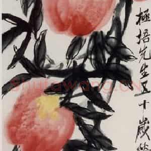 1945年 齐白石《寿桃》国画花鸟作品图片鉴赏