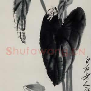 约40年代中期 齐白石《芋叶青蛙》国画花鸟作品图片鉴赏