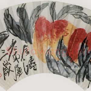 齐白石《双桃》国画花鸟作品图片鉴赏