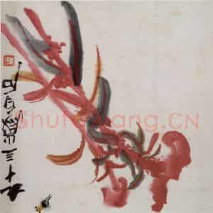 齐白石《鸡冠花·蜜蜂》国画花鸟作品图片鉴赏