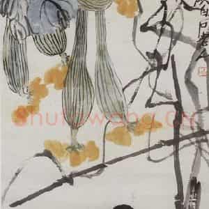 齐白石《丝瓜双鸦》国画花鸟作品图片鉴赏