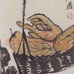 1949年 齐白石《佛手·菊花》国画花鸟作品图片鉴赏