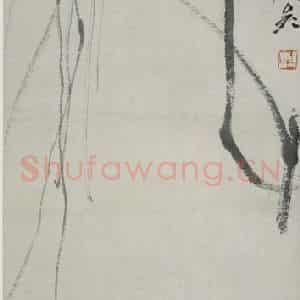1949年 齐白石《柳牛图》国画花鸟作品图片鉴赏