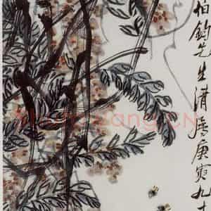 1950年 齐白石《藤萝蜜蜂》国画花鸟作品图片鉴赏