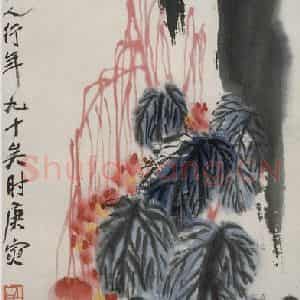 1950年 齐白石《海棠》国画花鸟作品图片鉴赏