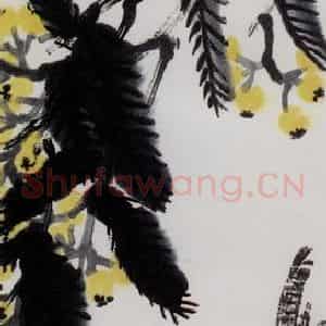 1949年 齐白石《琵琶双鸡》国画花鸟作品图片鉴赏