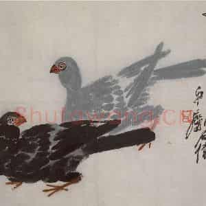 约1950年 齐白石《双鸽图》国画花鸟作品图片鉴赏