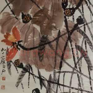 1951年 齐白石《荷花双鸭》国画花鸟作品图片鉴赏