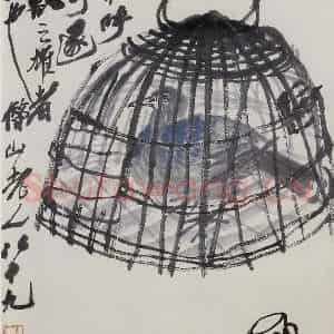 1949年 齐白石《笼鸠图》国画花鸟作品图片鉴赏