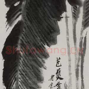 1951年 齐白石《芭蕉叶卷抱秋花》国画花鸟作品图片鉴赏