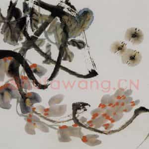 1951年 齐白石《紫藤蜜蜂》国画花鸟作品图片鉴赏