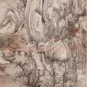 1949年 黄秋园《江水密雪图》国画山水作品图片鉴赏
