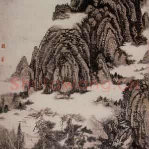 1977年 黄秋园《仿关仝画意图》国画山水作品图片鉴赏