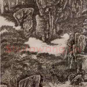 1973年 黄秋园《茅屋高隐图》国画山水作品图片鉴赏