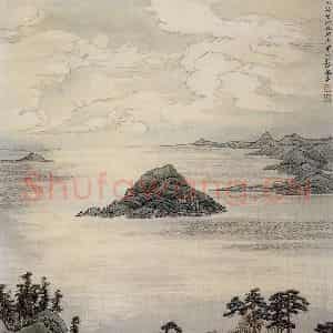 孔仲起《白云堆里一青螺》国画山水作品图片鉴赏