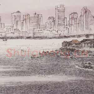 孔仲起《三江汇流》国画山水作品图片鉴赏