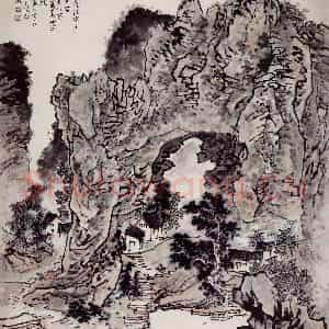 孔仲起《阳朔小穿岩》国画山水作品图片鉴赏