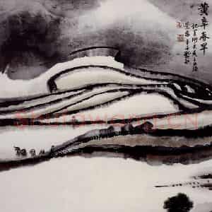 孔仲起《黄阜春早》国画山水作品图片鉴赏