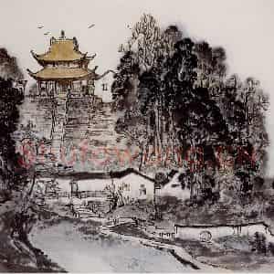 孔仲起《九华留胜迹》国画山水作品图片鉴赏