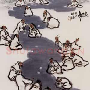 孔仲起《流水》国画山水作品图片鉴赏