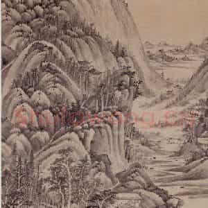 清代 王鉴《水阁对话图轴》国画山水作品图片鉴赏