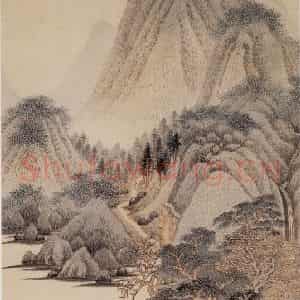 清代 王鉴《仿范宽山水轴》国画山水作品图片鉴赏