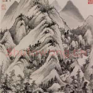 清代 王鉴《仿吴镇溪亭山色图轴》国画山水作品图片鉴赏